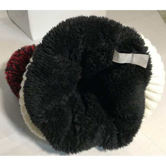 Buffalo Plaid Double Pom Pom Winter Hat Kids Knit Beanie Fleece Sock Monkey - Picture 3 of 5